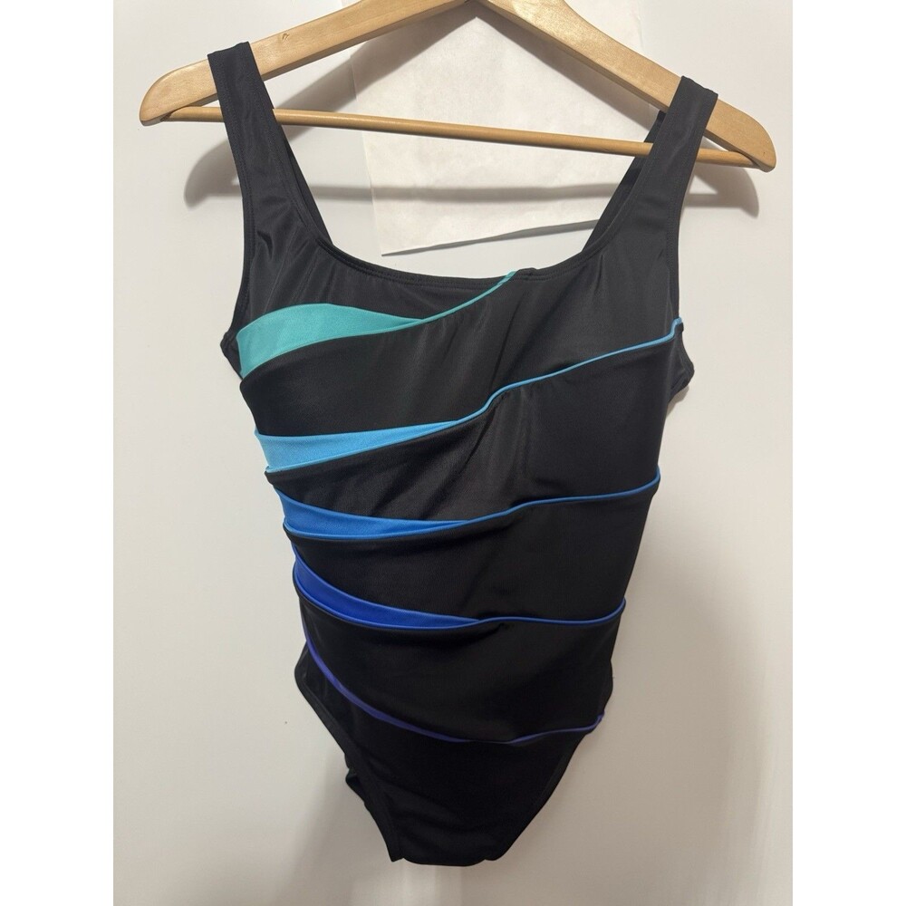 Longitude Swimsuit Size 10 Black Purple Teal Blue